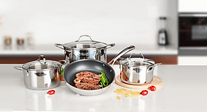 Bộ Nồi Chảo Inox 304 3 Lớp Đáy Liền Cao Cấp Elmich Trimax El3742 - 4 Chiếc Size 18cm, 20cm, 26cm và Chảo 26cm