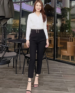 Quần baggy nữ Hiền Trần BOUTIQUE cạp cao vải Vitex cao cấp quần công sở 4 cúc bấm sang trọng thanh lịch
