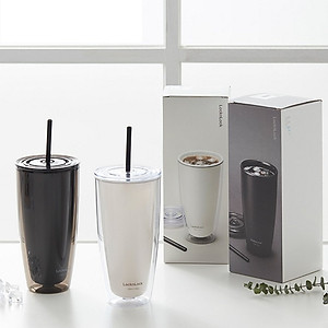 Ly nhựa 2 lớp Lock&Lock HAP507 750ml - Hàng chính hãng, có ống hút, có nắp đậy - Tặng kèm cọ rửa