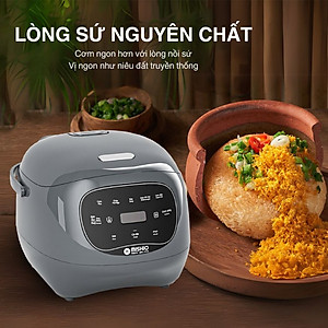 Nồi Cơm Điện Sứ Dưỡng Sinh Mishio MK365 lòng sứ nguyên chất 0.8L không chứa chất chống dính - Hàng chính hãng