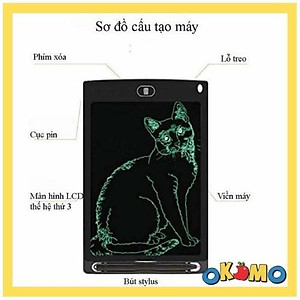 Bảng viết tự xóa LCD 8.5 Inch đơn sắc, đồ chơi giáo dục cho bé thông minh, phát triển trí tuệ OKOMO