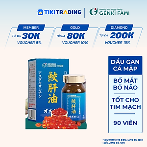 Dầu Gan Cá Mập Omega 3 Astaxanthin Genki Fami Nhật Bản, Bổ Mắt, Bổ Não Tốt Cho Tim Mạch Hộp 90 viên
