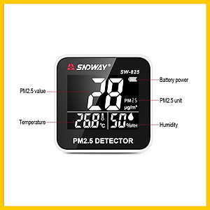 Máy Đo Chất Lượng Không Khí SNDWAY SW-825 - Đo Bụi Siêu Mịn PM2.5 - Đo Nhiệt Độ - Độ Ẩm Thời Gian Thực - Sử Dụng Pin Sạc - Hàng Chính Hãng
