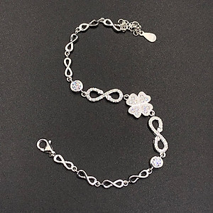 Vòng Tay , Lắc Tay Nữ Bạc 925 Cỏ 4 Lá Đính Đá May Mắn BẠC HIỂU MINH LTU434