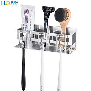 Kệ để bàn chải 3 ngăn inox 304 sơn đen dán tường Hobby home decor CD4B