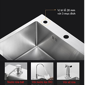 Chậu rửa bát inox 304 đơn 1 hố đúc Pimisi kích thước 6045-4540 cm đầy đủ xi phông loại to và kèm rổ đựng đồ dùng để rửa chén bát gắn được cả âm bàn đá | Hàng chính hãng