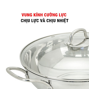 Chảo xào Inox 5 lớp đúc liền khối Kalpen Lager LX32 size 32cm, bảo hành 30 năm