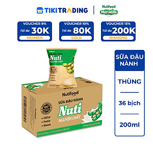 Thùng Sữa Đậu Nành NutiMilk Nguyên Chất 200ml (Bịch 200ml x 36) - Bổ Sung Dinh Dưỡng Từ Hạt Đậu Nành