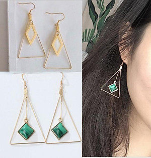 Bông tai tam giác dáng dài đính đá xanh BT104