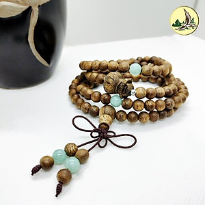 Vòng Tay Phong Thủy Trầm Hương Chuỗi Tràng 108 Hạt 6 Li Charm Ngẫu Nhiên Phối Đá Đeo Tay Mệnh Kim Mộc Thủy Hỏa Thổ