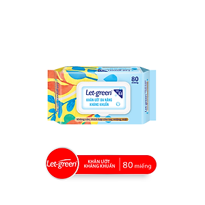 Khăn Ướt Đa Năng Kháng Khuẩn LET-GREEN | Không Cồn, Thích Hợp Cho Tay, Miệng, Mặt | 80 Miếng/Bao