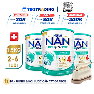 Bộ 3 lon Sữa bột NAN OPTIPRO PLUS 4 Nestle Bé 2-6 tuổi 1500g/lon Giúp tiêu hóa tốt