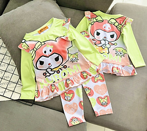 Đồ bộ ngủ dài tay cho bé gái kuromi hello kitty từ 12-40kg chất thun lạnh mềm mịn mát