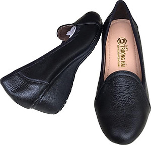 [HÌNH ẢNH THẬT] Giày đế xuồng nữ Trường Hải 3cm trơn đen da bò cao cấp mềm mại không bong tróc đế cao chống mòn không trơn DX0845