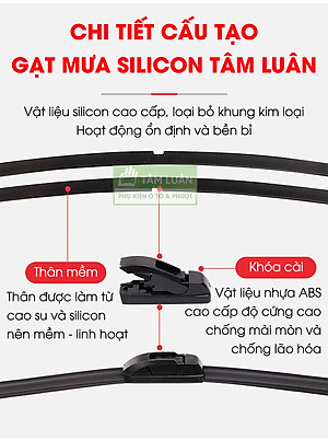 Gạt mưa ô tô silicon Tâm Luân, KHÔNG XƯƠNG - Thân mềm, gạt sạch - không tiếng ồn - độ bền cao - không bị oxi hoá, độ bền lên đến 10 năm