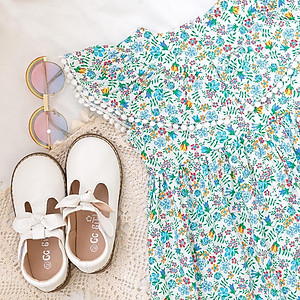 Váy đầm bé gái hè thu 1 lớp xinh mát hoa nhí đắp bèo viền ren hàng thiết kế MamLa