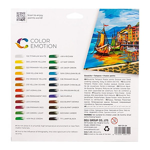 Màu nước Gouache dạng tuýp 12ml Deli 5/12/24 màu-Tặng kèm pallete gỗ 12 cọ