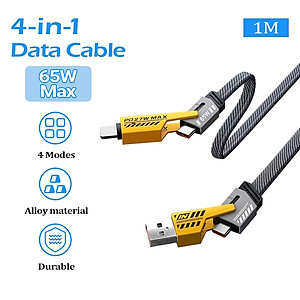 Cáp Sạc 4 Trong 1 đa năng dài 1 mét - công suất 65W, dùng cho nhiều dòng điện thoại 