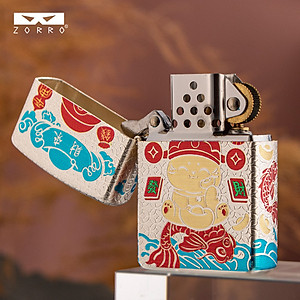 Vỏ Hột Quẹt Bật Lửa Xăng Đá Zorro Z2-111 Hình Mèo Thần Tài May Mắn Tài Lộc Phiên Bản Mới