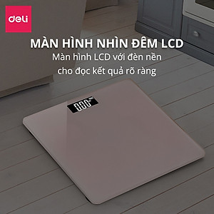 Cân Điện Tử Sức Khoẻ Thông Minh Mặt Vuông Kính Cường Lực Chịu Lực 180Kg Deli - Phù Hợp Gia Đình Trường Học Theo Dõi Đo Lường Sức Khoẻ -  Nhiều Màu Sắc - Hàng Chính Hãng - Kết quả chính xác - E86120