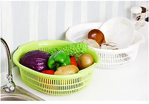 Bộ 01chậu & 01rổ nhựa Oval Sanada Seiko 5.3L cao cấp có tay cầm tiện dụng - Hàng nội địa Nhật Bản.