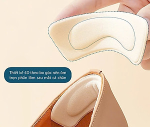 Bộ 2 cặp lót giày 4D bảo vệ gót chân và chống tuột gót giày (loại bầu) 1 CẶP KEM VÀ 1 CẶP ĐEN
