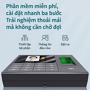 Máy Chấm Công Quét Vân Tay Và Nhận Dạng Khuôn Mặt Deli – Hàng Chính Hãng - Màu Đen Phù Hợp Văn Phòng- Liên Kết File Excel Nhanh Chóng - E3765
