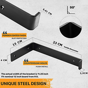 Bộ 2 giá đỡ chữ L pas mặt dưới 25 cm, ke bàn treo tường bằng thép phủ sơn tĩnh điện, kèm phụ kiện vít tắc kê - Hàng chính hãng