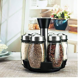 Bộ 6 lọ đựng gia vị thủy tinh chống vỡ xoay 360 độ,  Hũ đựng gia vị cao cấp loại 1 cho đồ dùng nhà bếp Vando