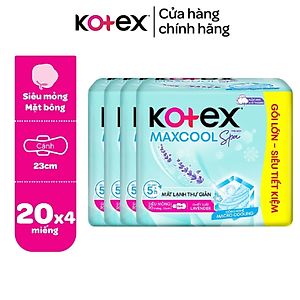 Combo 4 gói băng vệ sinh Kotex Maxcool French Spa Siêu mỏng cánh 23cm(20M/gói)