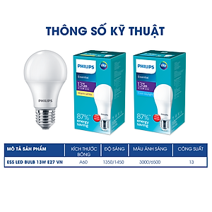 Bóng Philips LED bulb Essential E27 (5W,7W,9W,11W,13W) - E27 (3000K/6500K)