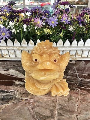 Tượng Cóc Ba Chân, Cóc Ngậm Tiền, Thiềm Thừ phong thủy chiêu tài lộc đá ngọc hoàng long - Dài 15 cm