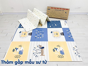 Thảm gấp gọn chống thấm mặt Umoo chính hãng kích thước 180x200cm dày 1.5cm mẫu Sư tử