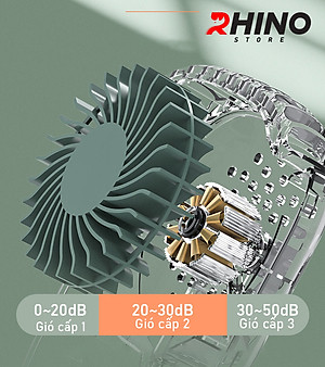 Quạt cầm tay mini siêu mát Rhino F301 tích điện với 3 mức độ gió, lưu lượng cao kèm dây treo - Hàng chính hãng