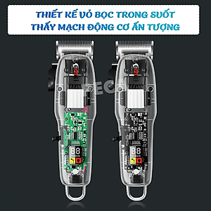 Tông đơ cắt tóc chuyên nghiệp Kemei KM-NG108 màn hình LCD hiển thị phiên bản thấy mạch công suất mạnh dùng sạc USB pin trâu sạc nhanh, kèm 6 cữ lược căn độ dài và phụ kiện đầy đủ - Hàng chính hãng