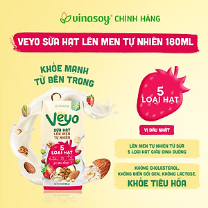 Thùng Veyo Sữa hạt lên men tự nhiên Vị Dâu Nhật (30hộp x 180ml)