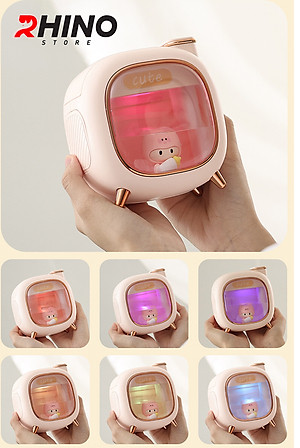 Máy phun sương, xông tinh dầu Rhino H809 500ml tạo ẩm, 2 đầu phun kèm đèn ngủ - Hàng chính hãng