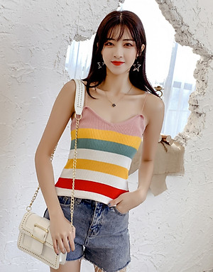 Áo Kiểu Nữ Áo Len Nữ Hai Dây Sọc Ngang Dễ Thương ALN021 MayHomes Ôm Thân Xinh Xắn