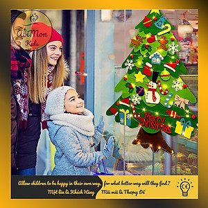 Cây Thông Noel Treo Tường - Tặng Kèm Đèn LED || 32 Chi Tiết Trang Trí || 2 Tán Lá, Vải Nỉ - (100 x 70 cm)