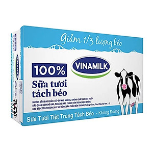 Thùng 48 HỘP SỮA TƯƠI TIỆT TRÙNG VINAMILK 100% TÁCH BÉO KHÔNG ĐƯỜNG 180ML