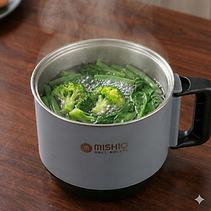 Nồi Lẩu Điện Mini 1.5L Mishio MK392 600W lòng nồi inox 304 không gỉ sét - hàng chính hãng