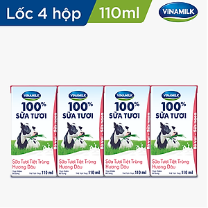 COMBO 6 LỐC SỮA TƯƠI TIỆT TRÙNG VINAMILK 100% HƯƠNG DÂU - LỐC 4 HỘP X 110ML