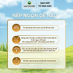 [Bao bì giấy Kraft] Gạo Nếp Chùm Vinh Hiển túi 1Kg - Nếp Sạch 3 Không - Gạo nếp dẻo, thơm xôi mới thuộc thương hiệu Gạo Vinh Hiển