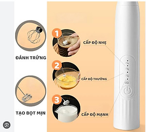 Máy Đánh Trứng, Đánh Sữa Và Tạo Bọt Cafe Cầm Tay Di Động 3 Tốc Độ Sử Dụng Pin Sạc Cao Cấp - Giao màu ngẫu nhiên