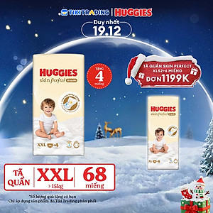 Tã quần Huggies Skin Perfect Mega Jumbo XXL64+4 miếng với 2 vùng thấm giảm kích ứng da