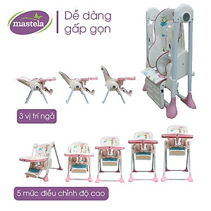 Ghế ngồi ăn dặm điều chỉnh độ cao, điều chỉnh ngả lưng có bánh xe Mastela 1015 cho bé 6 tháng đến 5 tuổi chuẩn ASTM Mỹ - tặng áo yếm ăn dặm chống nước