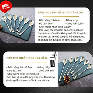 Bộ 6 thìa Inox 304 cán dài kiểu châu Á (số 11)