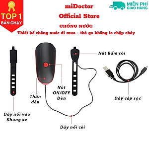 Đèn xe đạp thể thao miDoctor siêu sáng có còi pin sạc usb led T6 chống nước - Đèn còi xe đạp có 3 chế độ sáng còi to - Chính hãng miDoctor