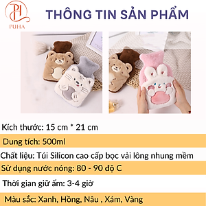 Túi chườm nóng lạnh đa năng PUHA 500ml, túi chườm bụng kinh giảm đau cho nữ, món quà ý nghĩa tặng bạn gái
