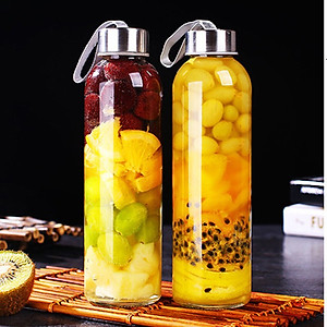 Bình Nước Thủy Tinh, Chai Detox Có Dây Xách 500ml Chai Thủy Tinh Đựng Nước 500ML - Nắp Thiếc Vặn Có Dây Treo (Bình Thủy Tinh Đựng Nước, Đựng Sữa - Chai Thủy Tinh Đựng Nước Ép)
